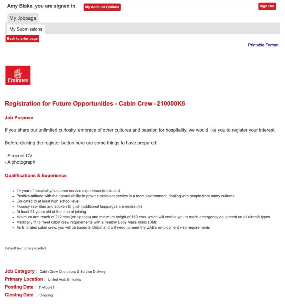 Emirates - Register for future cabin crew opportunities