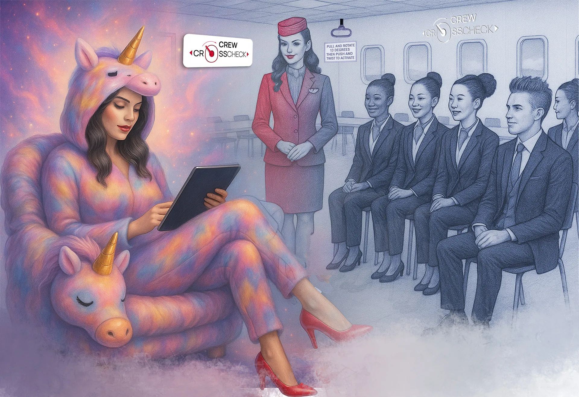 Crew Crosscheck - Cabin Crew Interview Ground School - Unicorn Onesie - banner